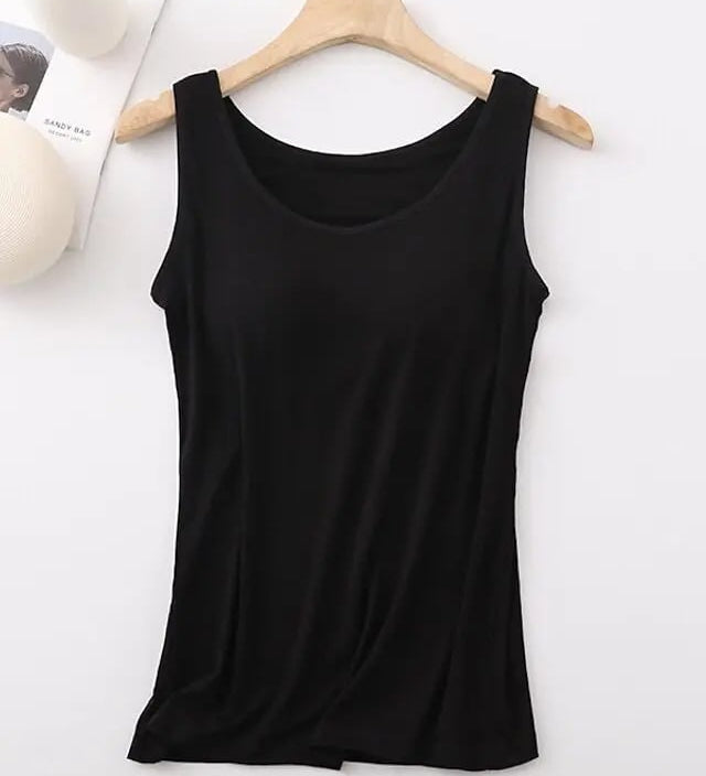 Débardeur Femme Avec Soutien-Gorge Intégré Sans Manches Décontracté Basique Col Rond Classique
