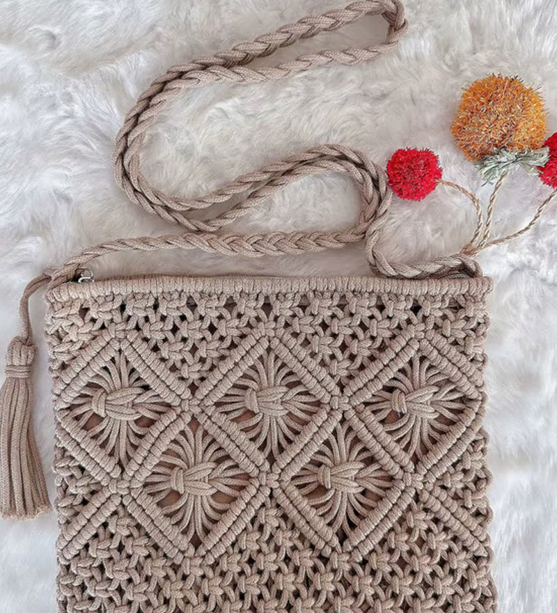 🏆Vente Flash⚡Pochette Minimaliste à Gland pour Femme – Sac Rétro en Corde de Coton Tressée Style Bohème pour Vacances d'Été à la Plage