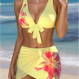 Bikini À Imprimé Pétales Avec Style Jupe Deux-Pièces