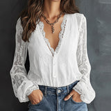 Blouse À Manches Longues En Dentelle Avec Col En V