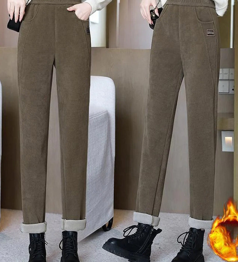Pantalon Taille Haute Chaud avec Doublure en Laine