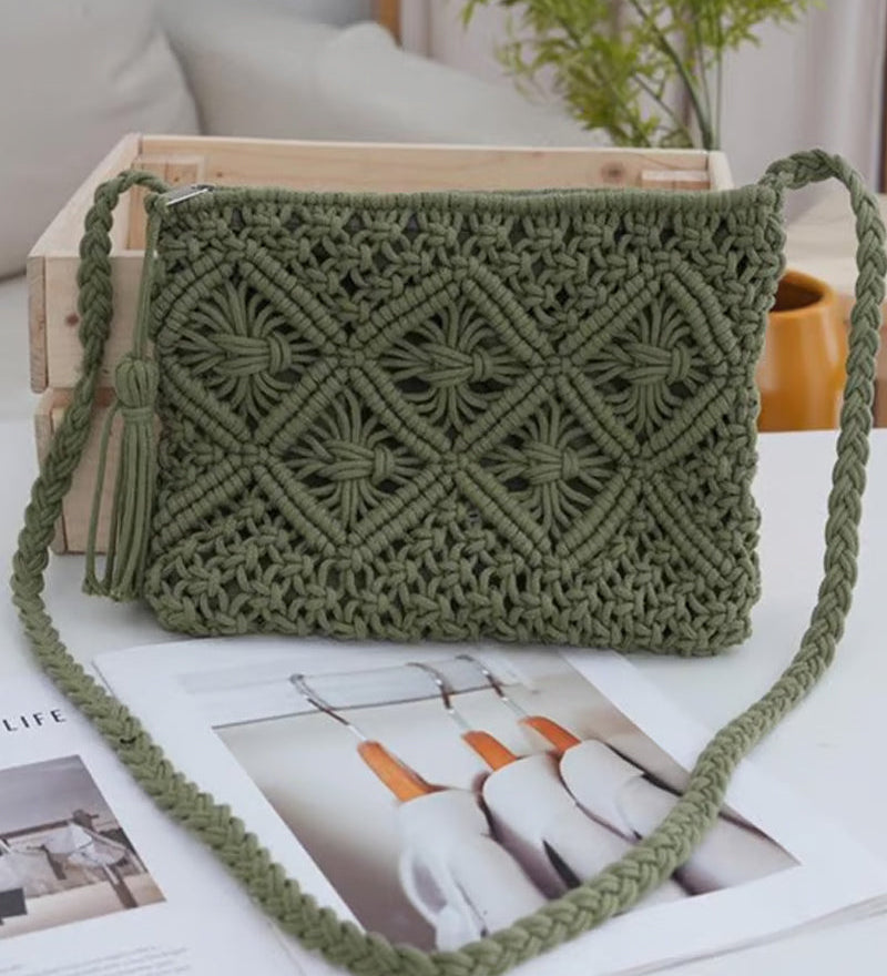 🏆Vente Flash⚡Pochette Minimaliste à Gland pour Femme – Sac Rétro en Corde de Coton Tressée Style Bohème pour Vacances d'Été à la Plage