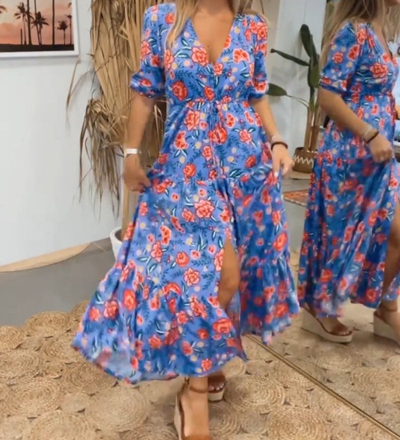 Robe à imprimé roses et fentes