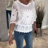 Blouse Brodée Chauve-Souris Dentelle
