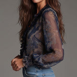 Blouse Demi-Zip Volant Rétro