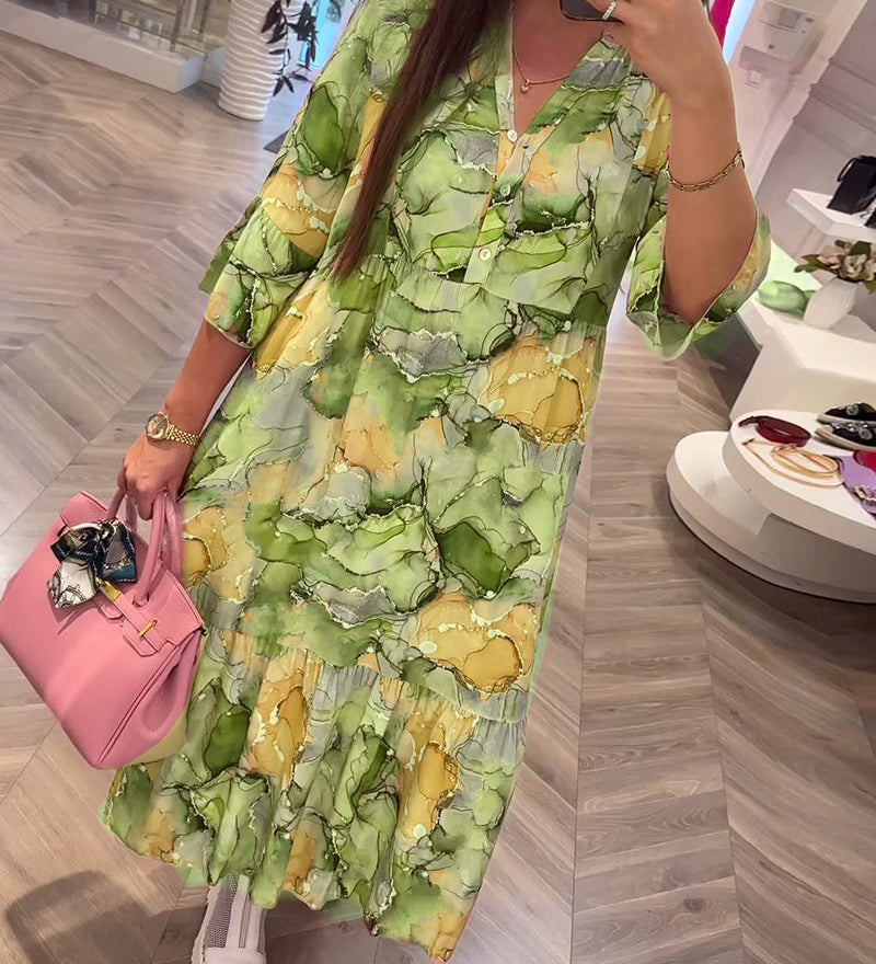 Robe ample douce imprimée à col en V