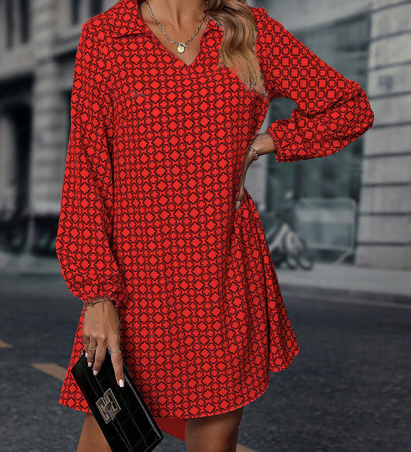 Robe imprimée à manches longues avec revers