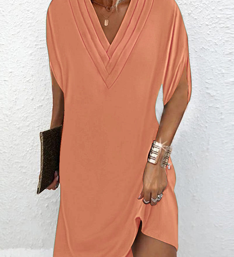 Robe élégante à manches fendues de couleur unie